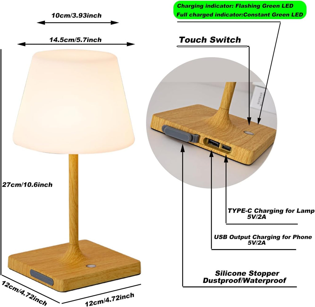 Cordless Table lamp, Outdoor Battery Operated Rechargeable Desk lamp