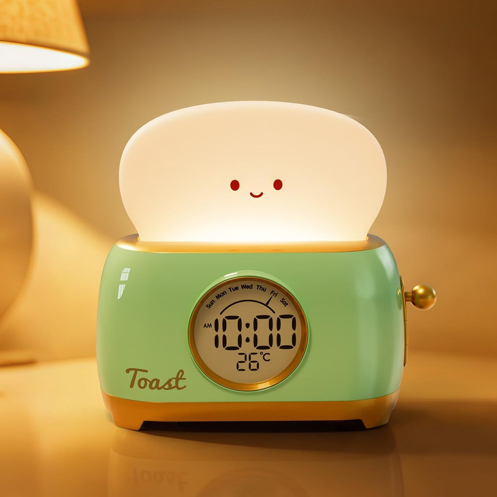Alarm Clock for Kids, Cute Toast Night Light Alarm Clocks