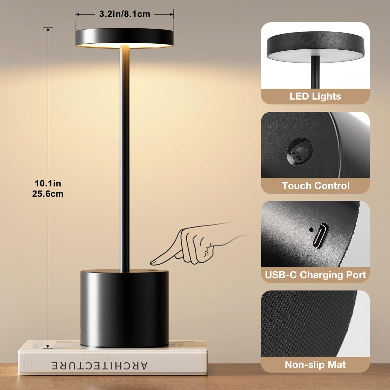 Rechargeable Cordless Table Lamp Set - 2 Pcs Portable Touch Lamps