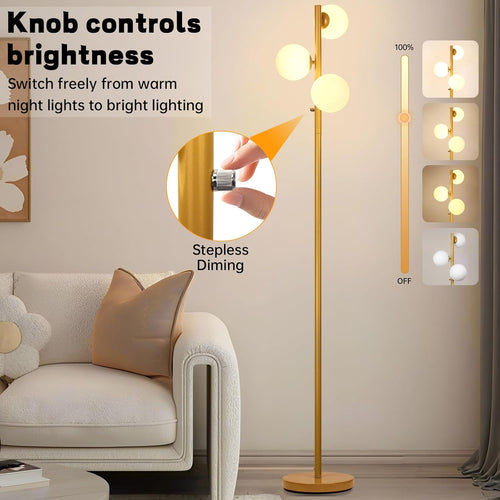 Dimmable Floor Lamp with Rotary Switch Modern Gold 3-Head Eye