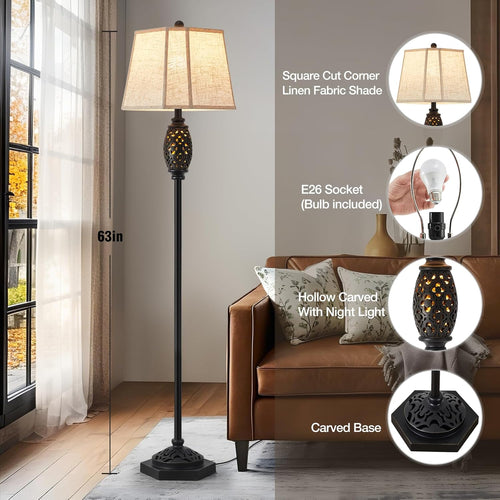 Vintage Floor Lamp with Cutout Design & Glowing Light
