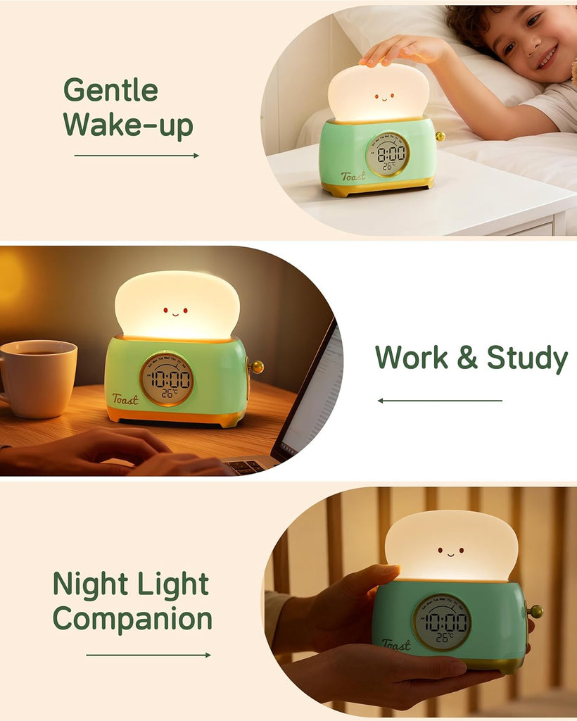 Alarm Clock for Kids, Cute Toast Night Light Alarm Clocks