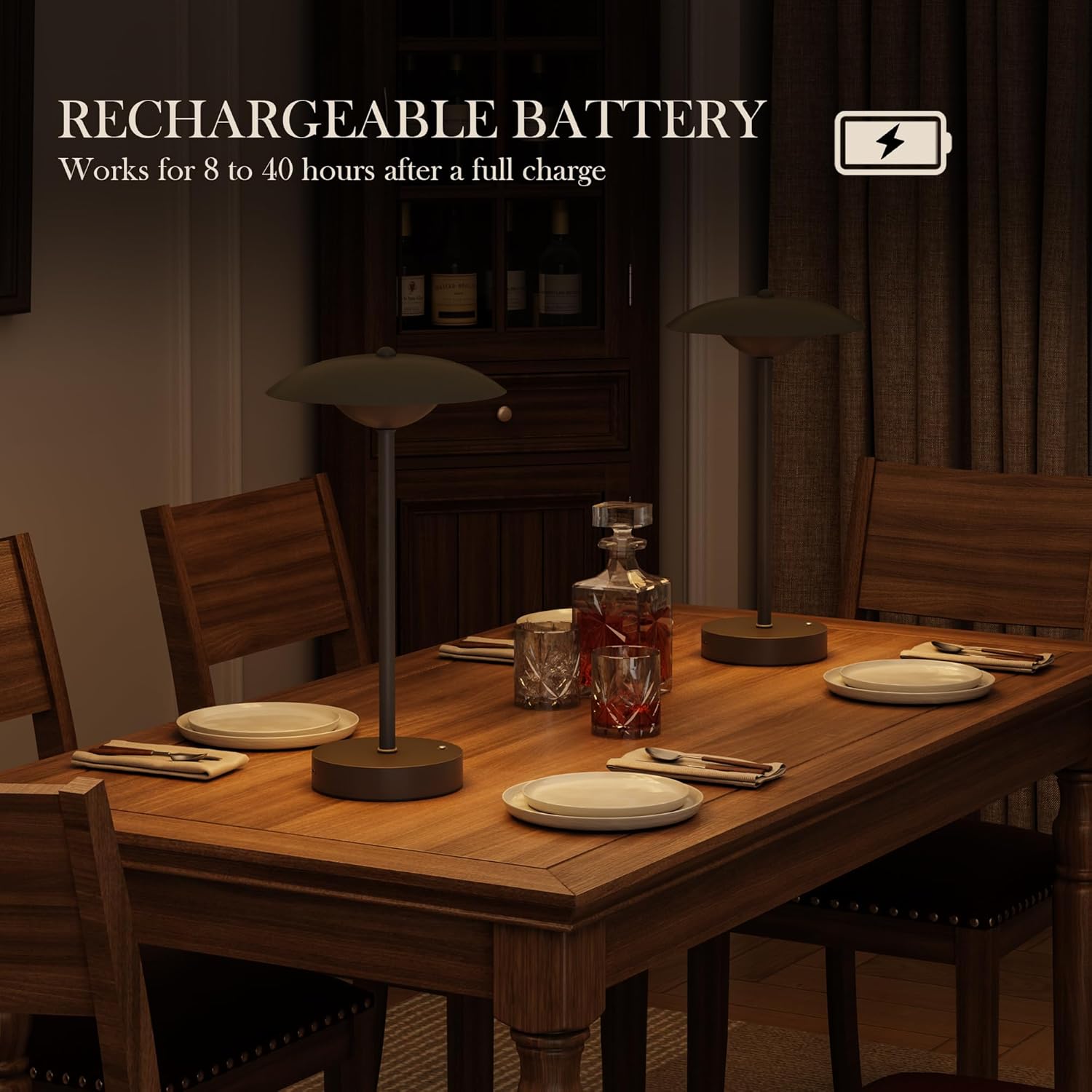 2 Pack Cordless Table Lamps, Rechargeable Battery Powered Lighting